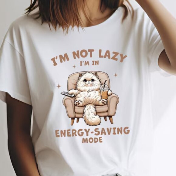Tops - Im Not Lazy Cat Shirt, Cute Funny Graphic Cat Lover Shirt